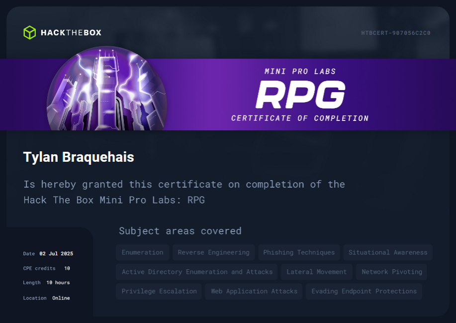 RPG certification